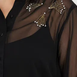 Styli Plus Embellished Chiffon Sheer Shirt image 5