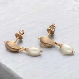 Sri Jagdamba Pearls 18KT Gold Lyra Pearl Earrings-image-1