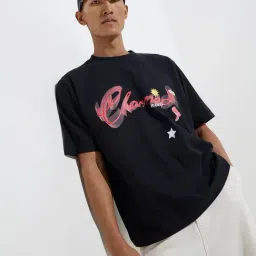 nuon men Nuon by Westside Black Text Design Relaxed-Fit Cotton T-Shirt-picture-35