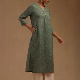Soch Teal Green Rayon Floral Kurts image 4