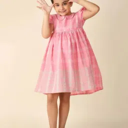 Fabindia Kids Pink Cotton Chequered Dress-image-82