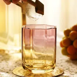 Pure Home and Living Purple & Yellow Ombre Linear Textured Drinking Glasses - Set of 2-image-2