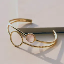 Perfectly Average Gold-tone Twisted Rose Quartz Bracelet for Women & Girls image 1