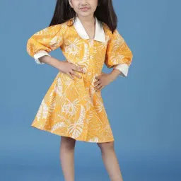 Tales & Stories Kids Yellow & White Cotton Printed Dress-picture-30