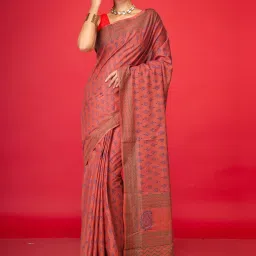 Unnati Silks Red Cotton Printed Saree With Unstitched Blouse image 1