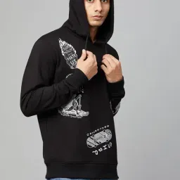 Club York Black Regular Fit Printed Hooded Sweatshirt image 3