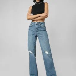 Only Blue Cotton Distressed High Rise Jeans image 4