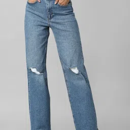 Only Blue Cotton Distressed High Rise Jeans image 1