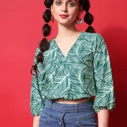 PURVAJA Green Printed Crop Top-picture-45