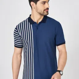 Byford By Pantaloons Navy Cotton Slim Fit Striped Polo T-Shirt-picture-14