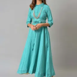 W Teal Blue Polka Dots A-Line Dress image 1