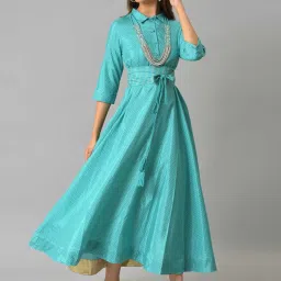 W Teal Blue Polka Dots A-Line Dress image 4