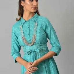 W Teal Blue Polka Dots A-Line Dress image 5