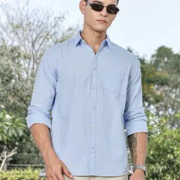 Thomas Scott Light Blue Linen Slim Fit Texture Shirt-picture-24