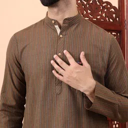 Latest Chikan Garments Striped Woven Design Mandarin Collar Straight Kurta image 2