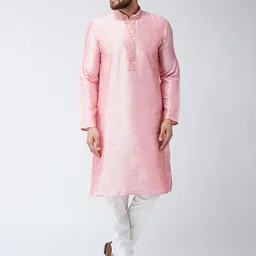 SOJANYA Men Pink & White Self Design Kurta with Churidar-picture-31
