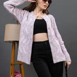 Dadu Dayal Women Self Design Front Open Woollen Cardigan-image-54