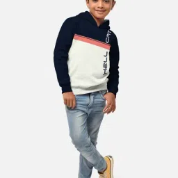 HELLCAT Navy & White Color Block Full Sleeves T-Shirt image 4