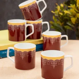 JCPL Printed Maroon Ceramic Tea Cups- Set of 6 (200 ml each)-image-44