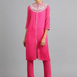 Wishful by W Pink Embroidered Straight Kurta image 1