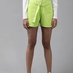 KASSUALLY Women Fluorescent Green High-Rise Denim Shorts-picture-25