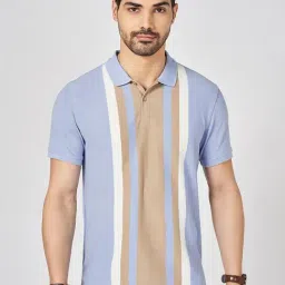 Byford By Pantaloons Blue Cotton Slim Fit Striped Polo T-Shirt-picture-28