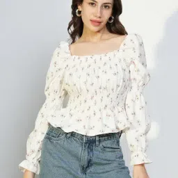 showoffff Showoff Off White Regular Fit Floral Tops-picture-39