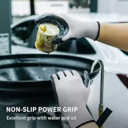 Swavind Safety Hand Gloves Synthetic Latex-Nitrile Coated Palm with Abrasion Resistance Grey & Black Free Size image 3