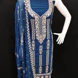 SHADOW & SAINING Embroidered Silk Georgette Unstitched Dress Material image 3