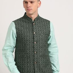 Turtle Woven-Design Slim-Fit Woven Nehru Jackets-picture-7
