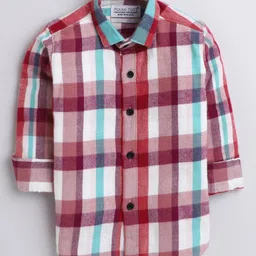 Polka Tots Full Sleeves Checked Shirt With Gangsta Napper Printed Attached Tee - White & Red-image-56