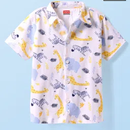 Babyhug Cotton Knit Half Sleeves Shirt With Animal Print - White-picture-27
