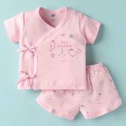 Zero Sinker Knit Half Sleeves Shorts Night Suit With All Aboard Text Print - Pink-picture-9