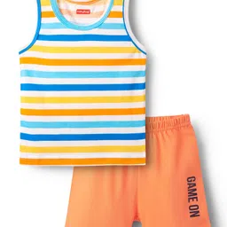 Babyhug 100% Cotton Single Jersey Knit Sleeveless Sando & Shorts Set With Stripes - Yellow & Orange-picture-37
