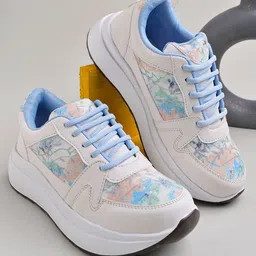 Shoetopia Abstract Designed Lace Up Shoes - Blue & White-picture-18