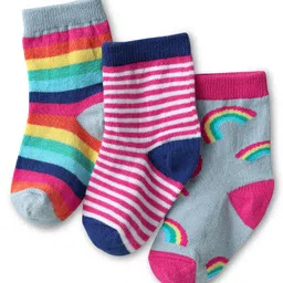 Cute Walk by Babyhug Knit Ankle Length Antibacterial Socks with Rainbow Design Pack Of 3 - Red & Grey-picture-21