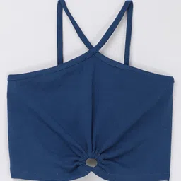 Taffykids Knit Sleeveless Cut Out Detailed Solid Ribbed Crop Top - Teal Blue-picture-18