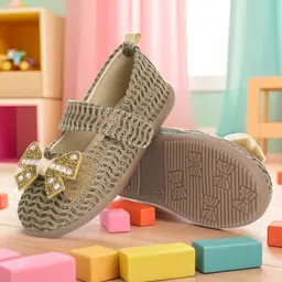 Chiu Stones Embellished Gift Knot Bow Applique Detailed With Velcro Closure Mary Jane Ballerinas - Brown-picture-13