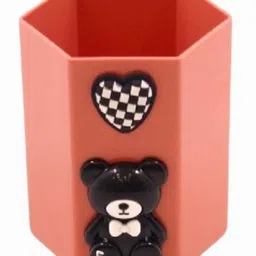 Rushabh Novelty Teddy bear design pen stand Penstand 8706-Orange Teddy Bear image 1