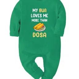 Zeezeezoo 100% Cotton Knit Family Theme Full Sleeves My Bua Loves Me More Than Dosa Text Printed Romper - Green-picture-16