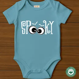 BLUSHES 100% Cotton Knit Halloween Theme Half Sleeves Spooky Text Printed Onesie - Olive Green-picture-28