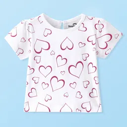 Doodle Poodle 100% Cotton Knit Half Sleeves Tops With Text & Heart Print Pack Of 3 - Red Navy White image 2
