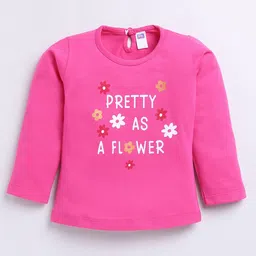 Nottie Planet Pack of 3 Cotton Jersey Full Sleeves Pretty As A Flower & G R W Text Printed Tees - Rani Pink & Yellow image 3