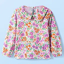 Babyhug CottonWoven Full Sleeves Floral Printed T-Shirt & Frock with Text Patch image 2
