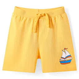Babyhug Cotton Knit Mid Thigh Length Shorts with Nautical Theme Print Pack of 2 - Yellow & Blue image 2