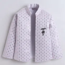 Fourfolds Swirl Embroidered & Sequins Embellished Kurta & Trousers With Full Sleeves Jacket - Purple image 3