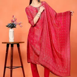 ETRAANA Women Printed Beads and Stones Regular Straight Kurta with Trousers & Dupatta-picture-49