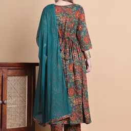 Secret Wish Women Floral Printed Pure Cotton Maternity Kurta & Trousers With Dupatta image 4