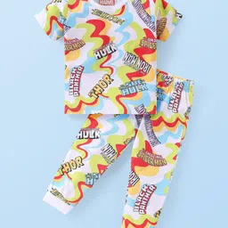 Babyhug Marvel Single Jersey Knit Half Sleeves Night Suit with Avengers Print - Multicolor image 3