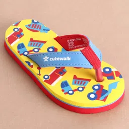 Cute Walk by Babyhug Vehicle Print Slip On Flip Flops - Yellow image 3
